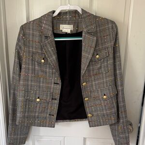 Anthropologie Plaid Blazer with Gold Accents